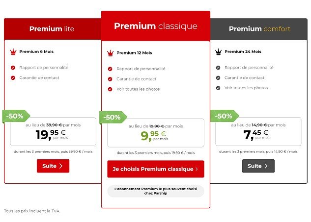 Quels sont les tarifs de Parship ?